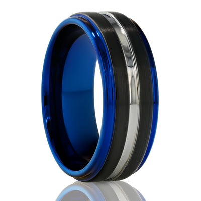 Blue Tungsten Wedding Ring - 8mm Wedding Ring - Black Tungsten Ring - Silver Tungsten Ring