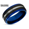 Blue Tungsten Wedding Ring - 8mm Wedding Ring - Black Tungsten Ring - Silver Tungsten Ring