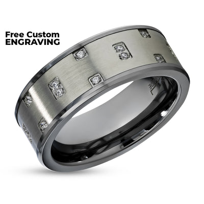 8mm Silver Tungsten Ring - Man's Wedding Ring - Tungsten Carbide Ring - CZ Ring