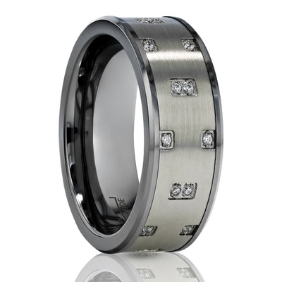 8mm Silver Tungsten Ring - Man's Wedding Ring - Tungsten Carbide Ring - CZ Ring