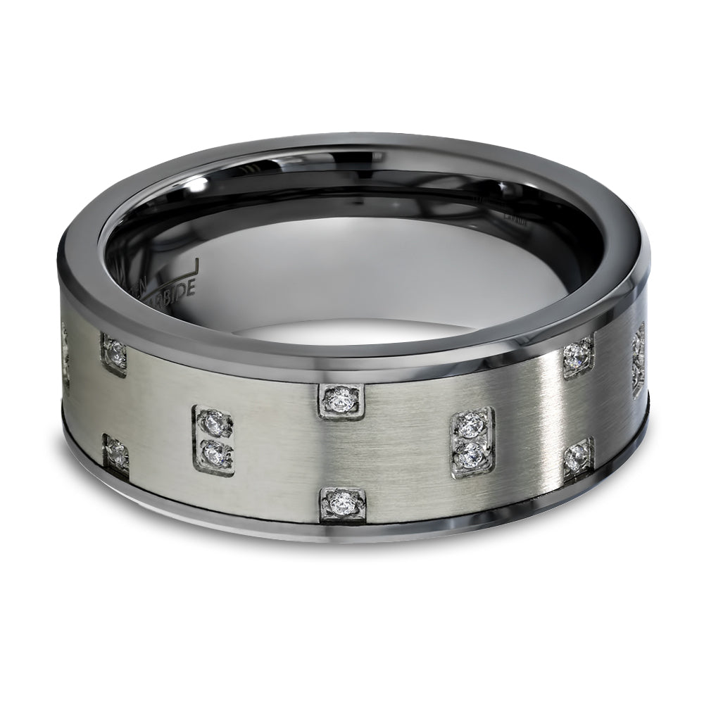 8mm Silver Tungsten Ring - Man's Wedding Ring - Tungsten Carbide Ring - CZ Ring