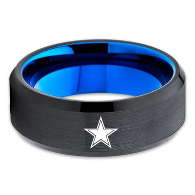Dallas Cowboys Wedding Ring - Blue Tungsten Ring - Tungsten Carbide Ring - Engagement Ring