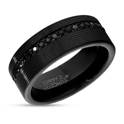 8mm Black Wedding Ring - Black Tungsten Ring - Tungsten Wedding Band - CZ Ring