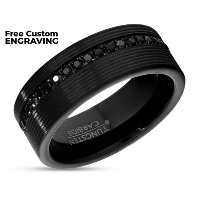 8mm Black Wedding Ring - Black Tungsten Ring - Tungsten Wedding Band - CZ Ring