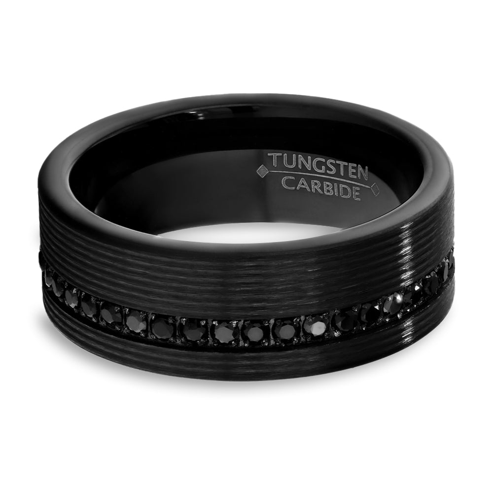 8mm Black Wedding Ring - Black Tungsten Ring - Tungsten Wedding Band - CZ Ring