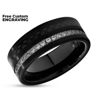 8mm Black Wedding Ring - Black Tungsten Ring - Carbon Fiber Ring - Man's Ring