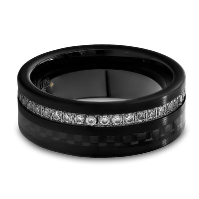 8mm Black Wedding Ring - Black Tungsten Ring - Carbon Fiber Ring - Man's Ring