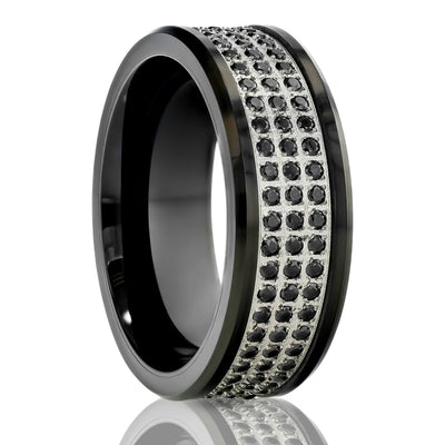 Black Tungsten Wedding - Black Diamond Ring - 8mm Wedding Ring - Tungsten Carbide Ring