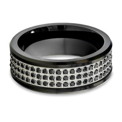Black Tungsten Wedding - Black Diamond Ring - 8mm Wedding Ring - Tungsten Carbide Ring
