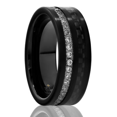 8mm Black Wedding Ring - Black Tungsten Ring - Carbon Fiber Ring - Man's Ring