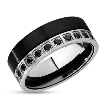 Man's Tungsten Ring - Black Tungsten Ring - CZ Wedding Ring - Tungsten Carbide Ring