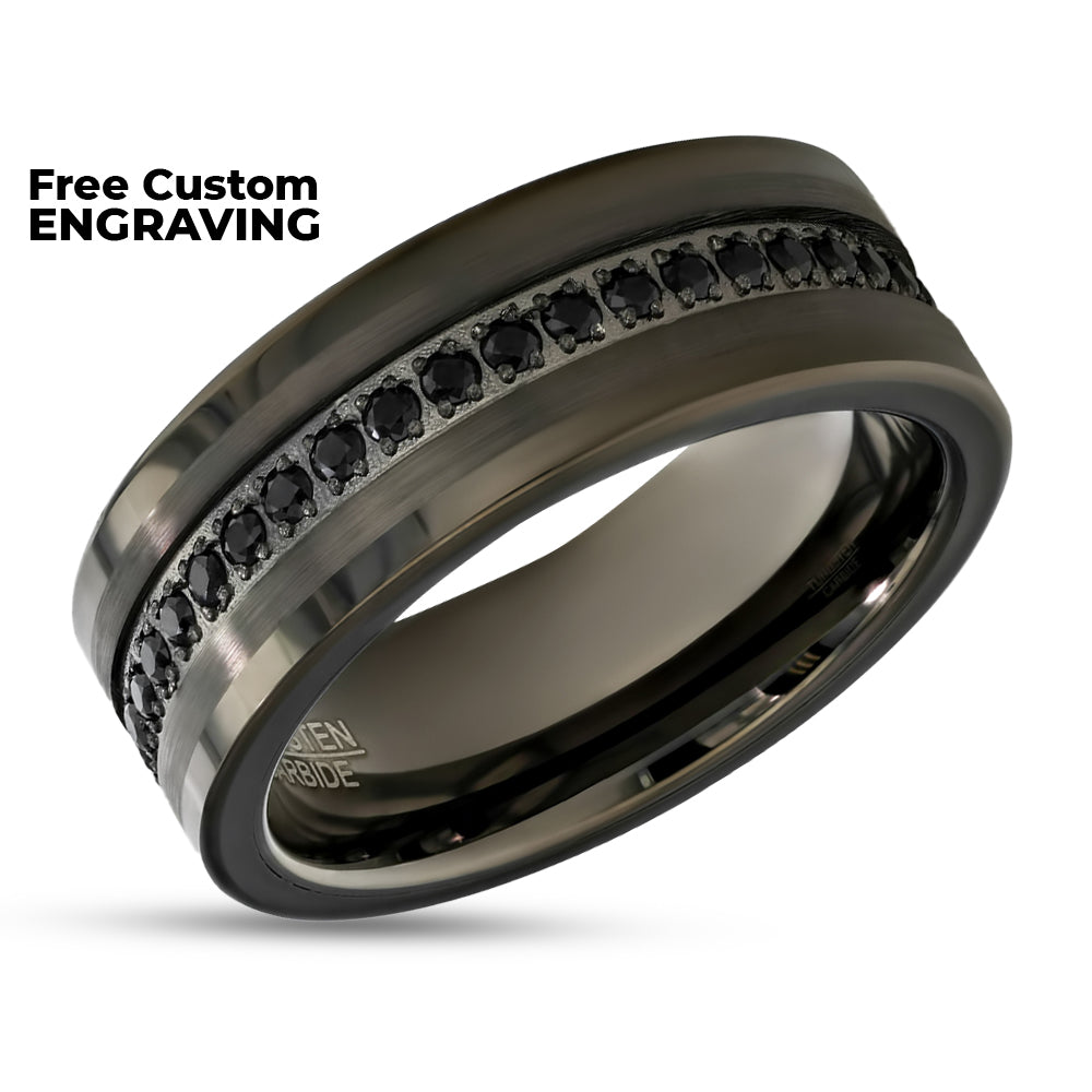 Gunmetal Wedding Ring - Black Diamond Ring - Tungsten Carbide Ring - Engagement Ring - 8mm