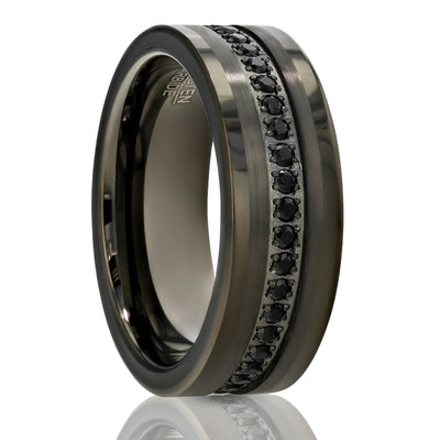 Gunmetal Wedding Ring - Black Diamond Ring - Tungsten Carbide Ring - Engagement Ring - 8mm