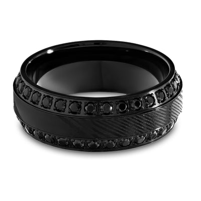 Damascus Wedding Ring - Black Damascus Ring - CZ Wedding Ring - Engagement Ring