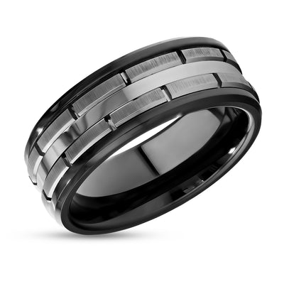 Black Tungsten Ring - Men's Wedding Band - Ceramic Wedding Ring - Groove Ring