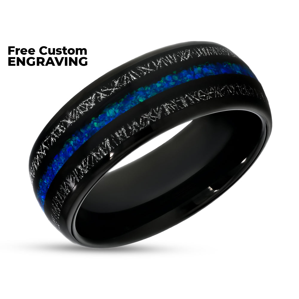Meteorite Tungsten Wedding Ring -Turquoise Wedding Ring - Black Wedding Ring - Meteorite Ring