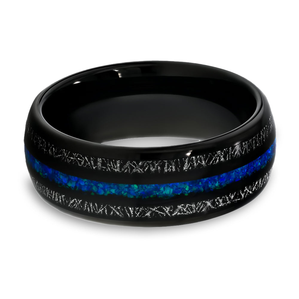 Meteorite Tungsten Wedding Ring -Turquoise Wedding Ring - Black Wedding Ring - Meteorite Ring