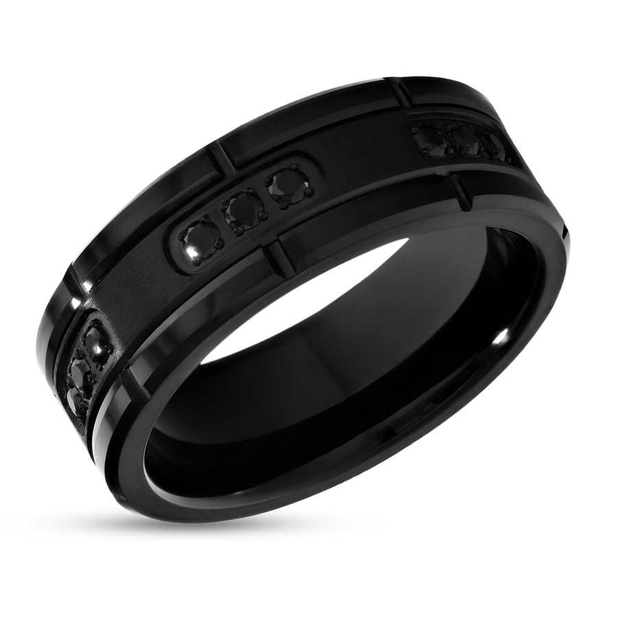 8mm Black Tungsten Wedding Band - 8mm - Black Tungsten Ring - Men's Ring - Black CZ Ring