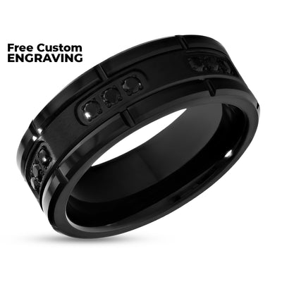 8mm Black Tungsten Wedding Band - 8mm - Black Tungsten Ring - Men's Ring - Black CZ Ring
