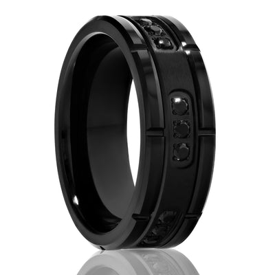 8mm Black Tungsten Wedding Band - 8mm - Black Tungsten Ring - Men's Ring - Black CZ Ring