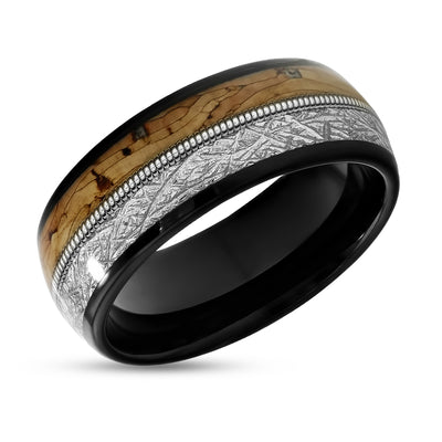 Guitar Ring - Black Tungsten Ring - 8mm Wedding Ring - Tungsten Carbide Ring - Cork Ring