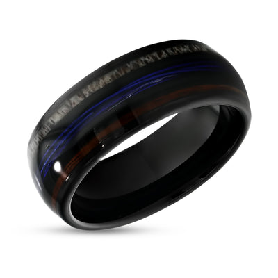 Black Tungsten Wedding Ring - Deer Antler Wedding Ring - Koa Wood Ring - 8mm Ring