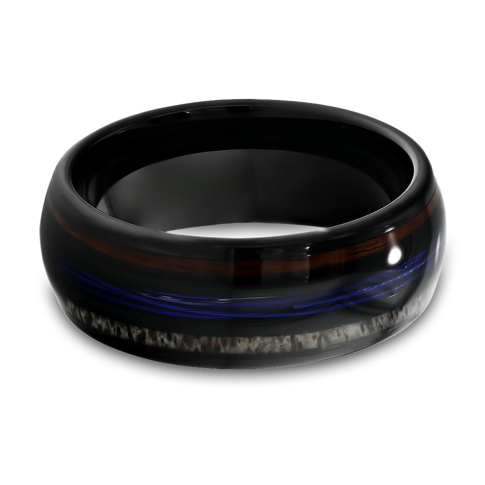 Black Tungsten Wedding Ring - Deer Antler Wedding Ring - Koa Wood Ring - 8mm Ring