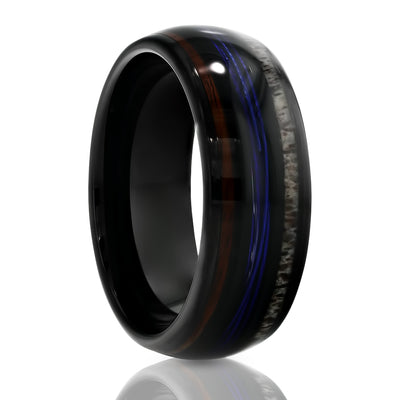 Black Tungsten Wedding Ring - Deer Antler Wedding Ring - Koa Wood Ring - 8mm Ring