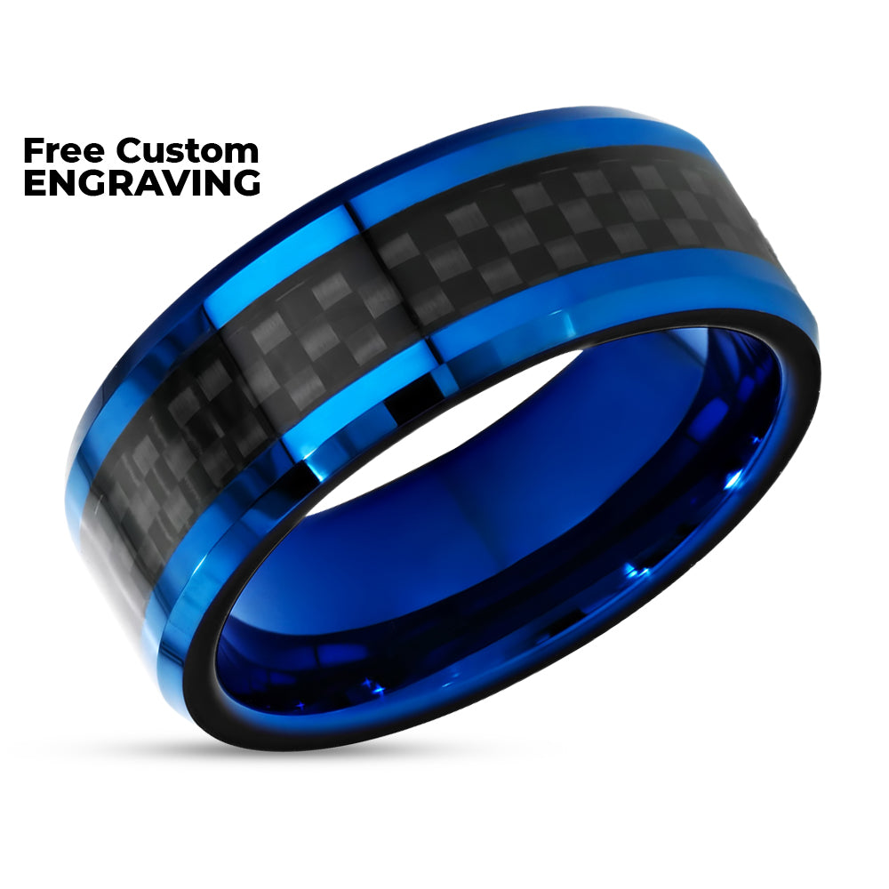 Blue Carbon Fiber Ring - Tungsten Wedding Ring - 8mm Tungste Ring - Engagement Ring