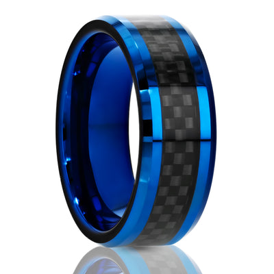Blue Carbon Fiber Ring - Tungsten Wedding Ring - 8mm Tungste Ring - Engagement Ring