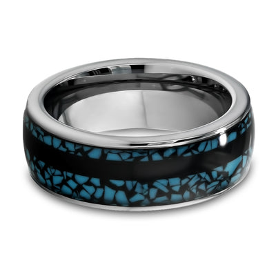 Silver Tungsten Ring - Turquoise Tungsten Ring - Wood Tungsten - 8mm - Dome Ring