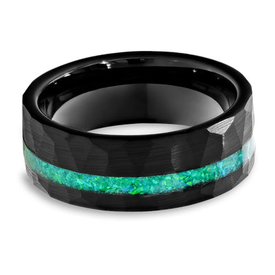Galaxy Opal Wedding Ring - Black Turquoise Ring - 8mm Galaxy Ring - Unisex Ring