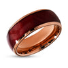 Burl Wood Wedding Ring - Tungsten Wedding Band - 8mm Wedding Ring - Rose Gold
