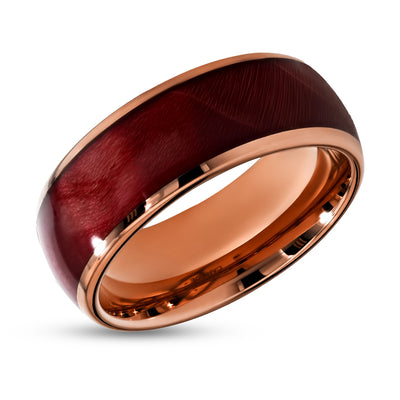 Burl Wedding Ring - Black Tungsten Ring - 8mm Wedding Ring - Red Burl Wedding Ring - Band