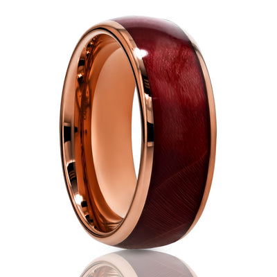Burl Wedding Ring - Black Tungsten Ring - 8mm Wedding Ring - Red Burl Wedding Ring - Band