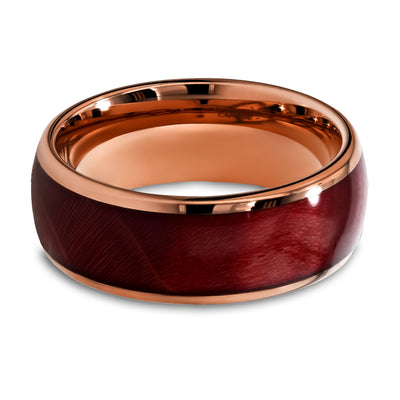Burl Wedding Ring - Black Tungsten Ring - 8mm Wedding Ring - Red Burl Wedding Ring - Band