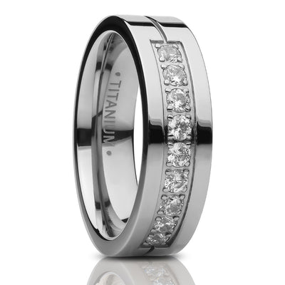 Titanium Wedding Ring - CZ Wedding Ring - Engagement Ring - Silver Titanium Ring - Engagement