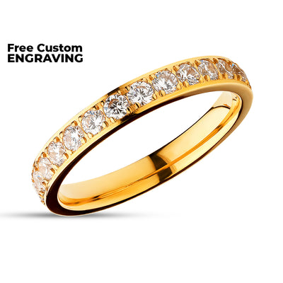 3mm Titanium Wedding Ring - CZ Wedding Ring - Yellow Gold - Engagement Ring - Anniversary