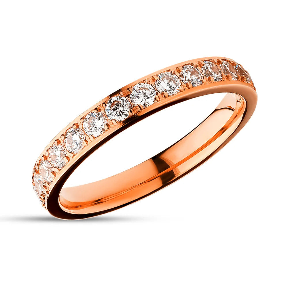 3mm Titanium Wedding Ring - CZ Wedding Ring - Rose Gold - Engagement Ring - Anniversary (Copy)