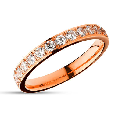 3mm Titanium Wedding Ring - CZ Wedding Ring - Rose Gold - Engagement Ring - Anniversary (Copy)