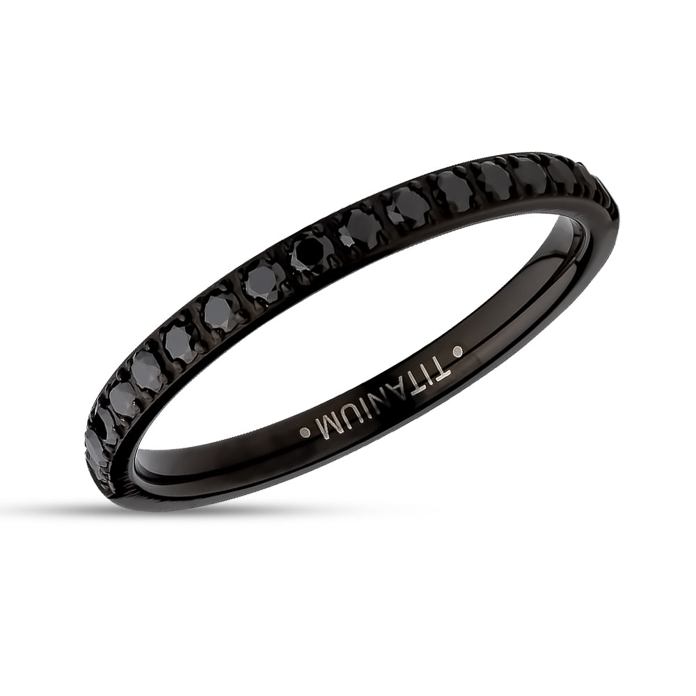2mm Eternity Wedding Ring - Black Titanium Ring - Eternity Ring - Engagement Ring - Black CZ Ring
