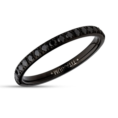 2mm Eternity Wedding Ring - Black Titanium Ring - Eternity Ring - Engagement Ring - Black CZ Ring