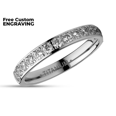 3mm Titanium Wedding Ring - CZ Wedding Ring - Ladies Wedding Ring - Engagement Ring