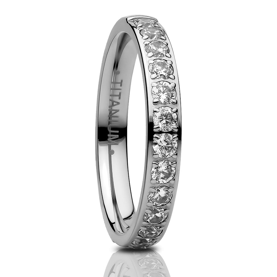 3mm Titanium Wedding Ring - CZ Wedding Ring - Ladies Wedding Ring - Engagement Ring
