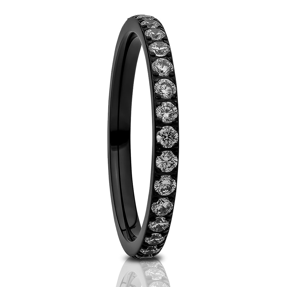 2mm Eternity Wedding Ring - Black Titanium Ring - Eternity Ring - Engagement Ring - Black CZ Ring