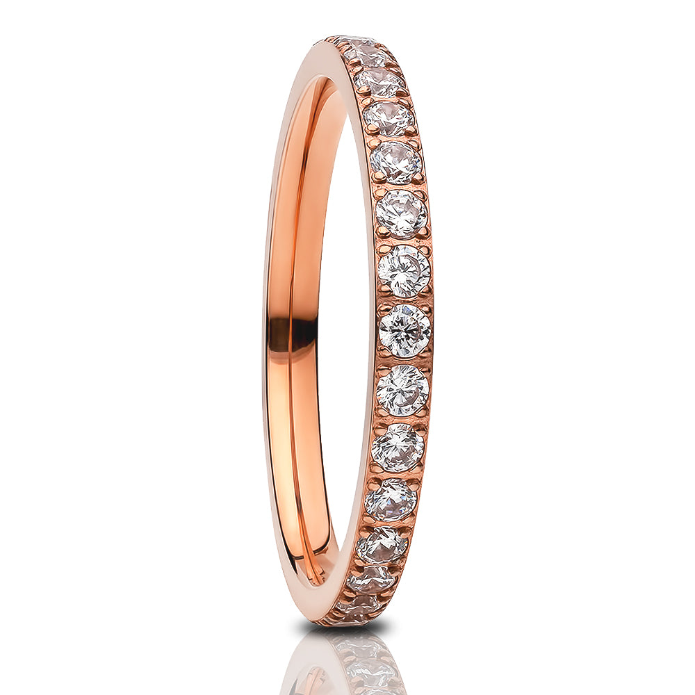 2mm Eternity Wedding Ring - Rose Gold Titanium Ring - Eternity Ring - Engagement Ring - Black CZ Ring