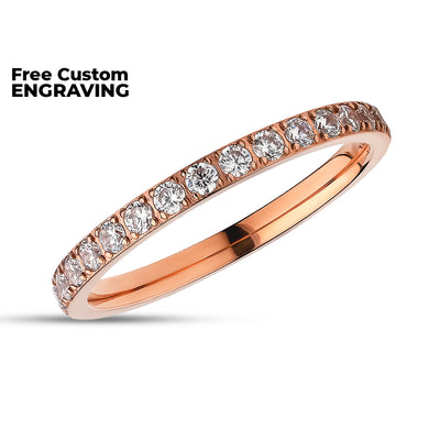 2mm Eternity Wedding Ring - Rose Gold Titanium Ring - Eternity Ring - Engagement Ring - Black CZ Ring