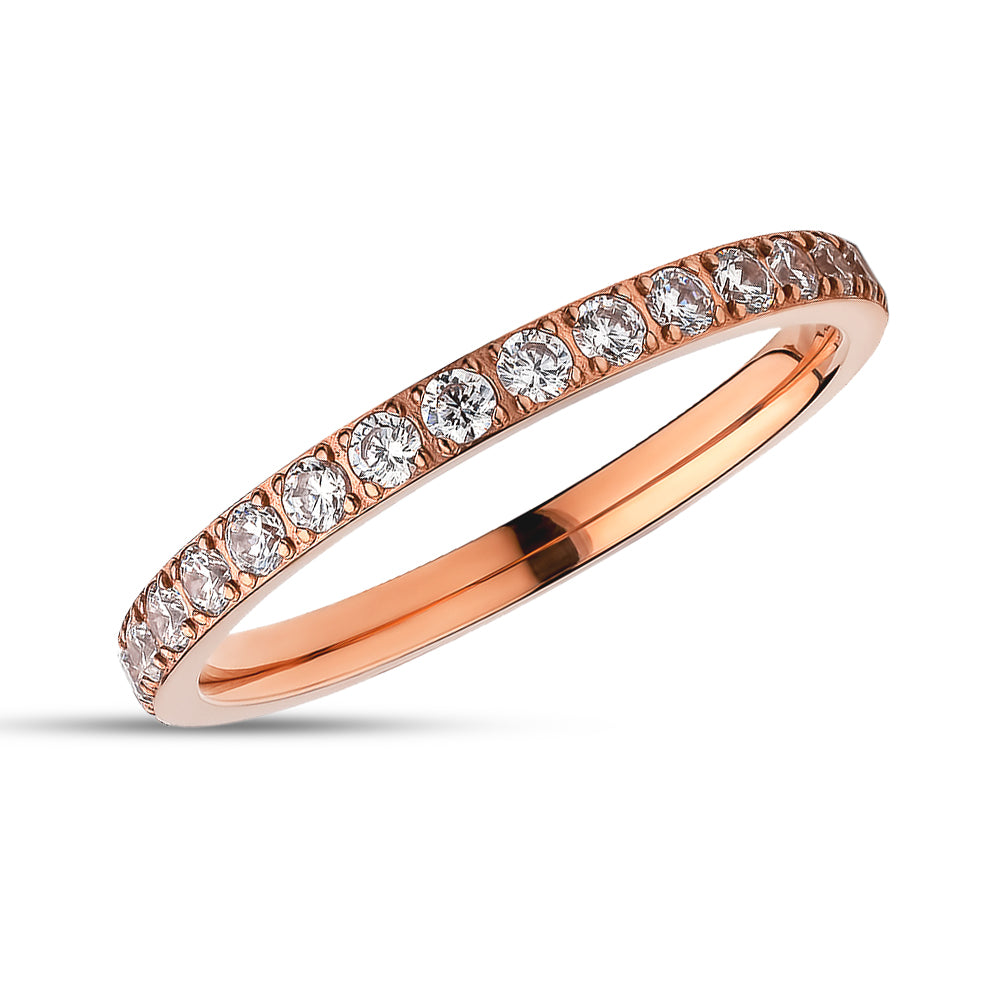 2mm Eternity Wedding Ring - Rose Gold Titanium Ring - Eternity Ring - Engagement Ring - Black CZ Ring