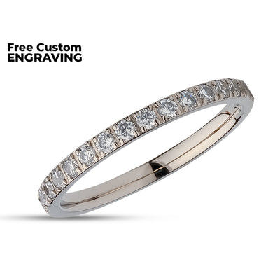 2mm Eternity Wedding Ring - Silver Titanium Ring - Eternity Ring - Engagement Ring - Black CZ Ring