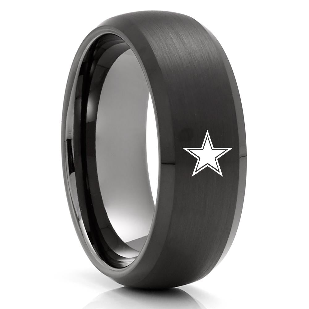 Black Tungsten Wedding Ring - Dallas Cowboys Tungsten Ring - Engagement Ring - 8mm Ring